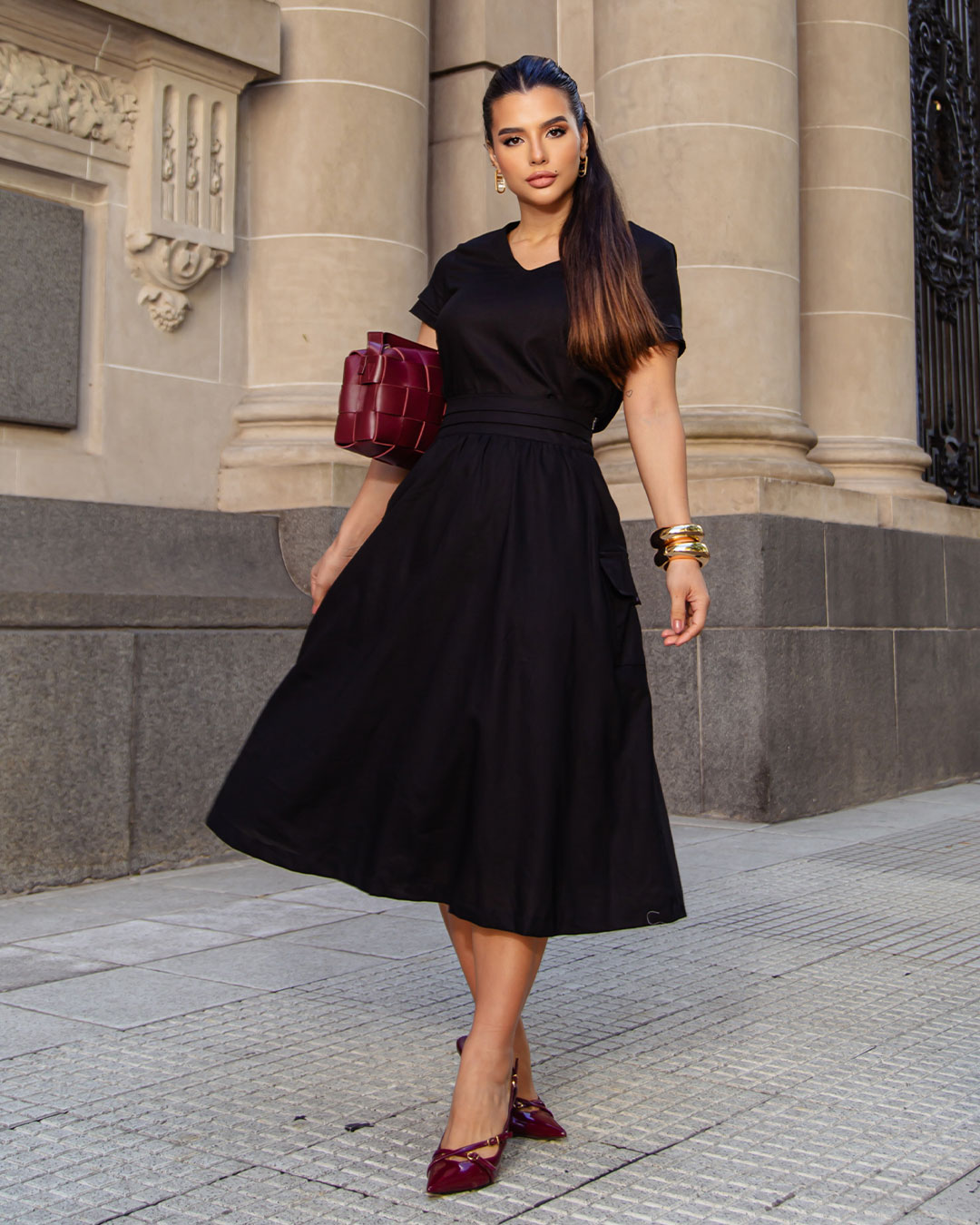 Miss Misses - Set Miss Misses Shirt and Skirt Midi Black Linen - 54238001