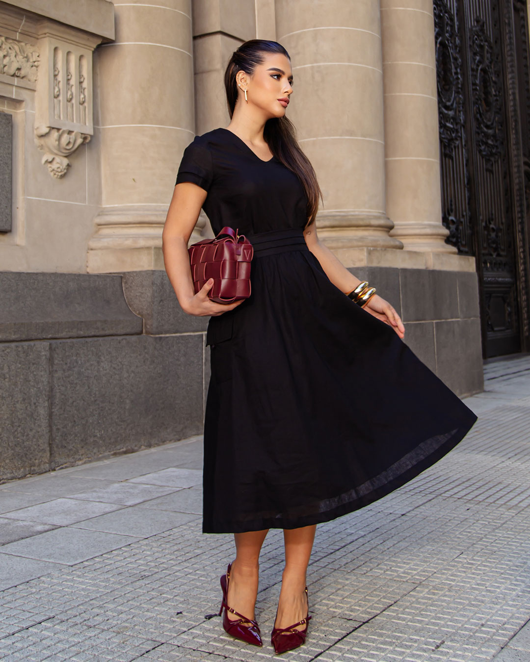 Miss Misses - Set Miss Misses Shirt and Skirt Midi Black Linen - 54238001