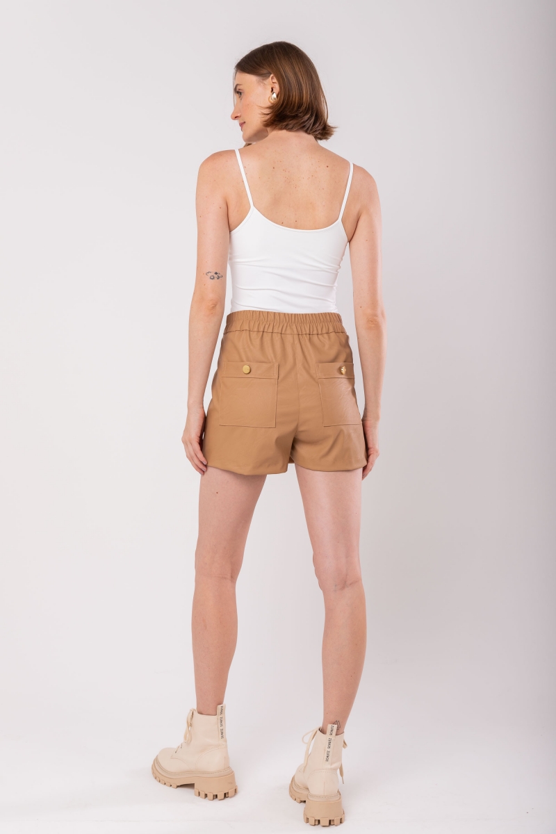 Hidrogênio - POLYURETHANE SKIRT SHORTS WITH POCKETS AND NUT BEIGE STITCHING - 19962296