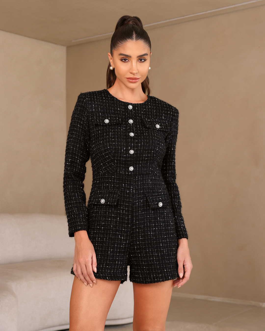 Dot Clothing - Romper Dot Clothing Tweed Black - 2295PRETO