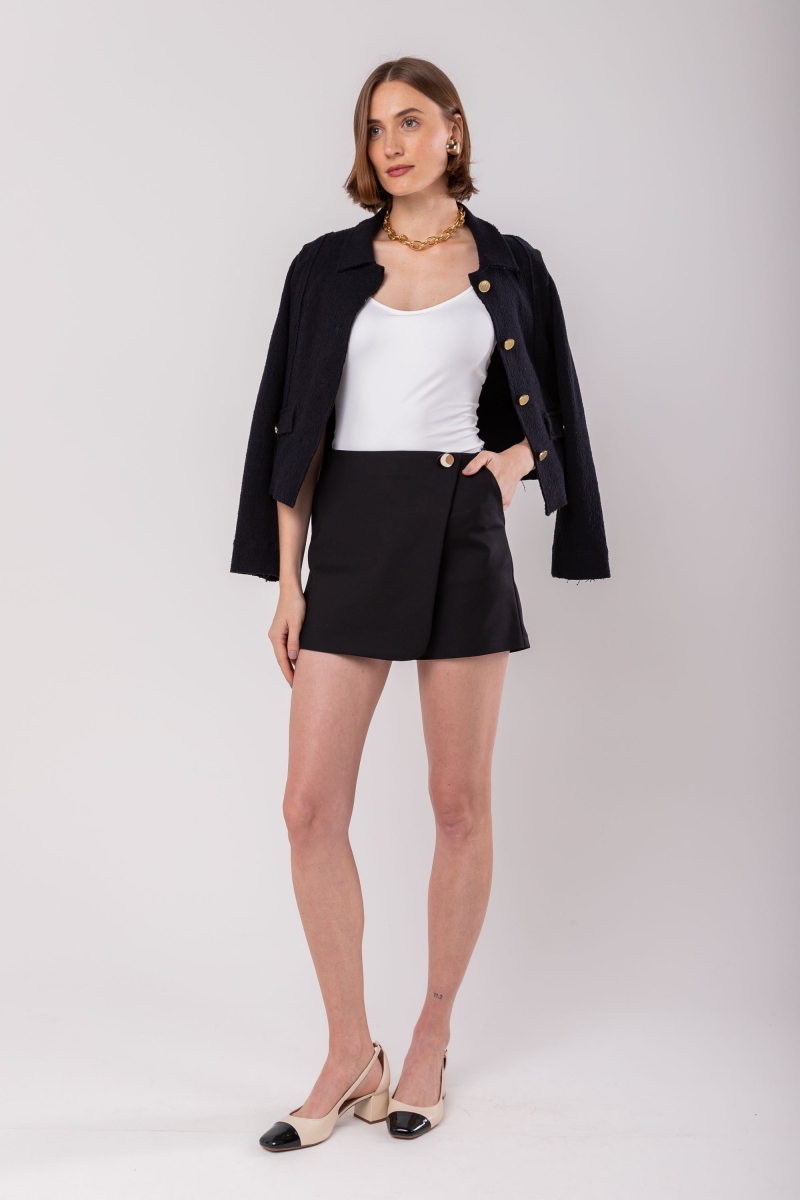 Hidrogênio - SHORTS SKIRT WITH BUTTON AND POCKET TAILOR BLACK - 19966001