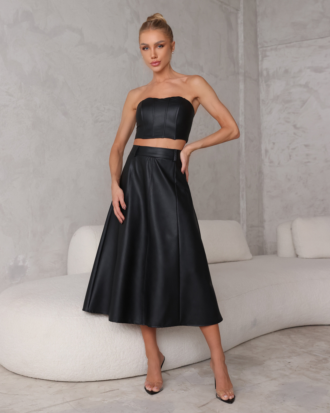 Dot Clothing - Set Dot Clothing Long Black Leather Skirt - 2303PRETO