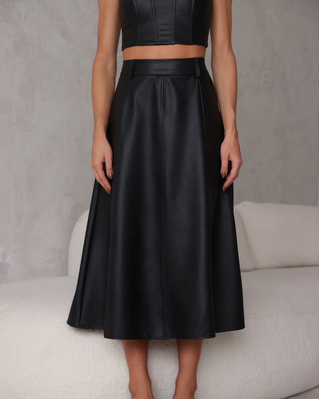 Dot Clothing - Set Dot Clothing Long Black Leather Skirt - 2303PRETO