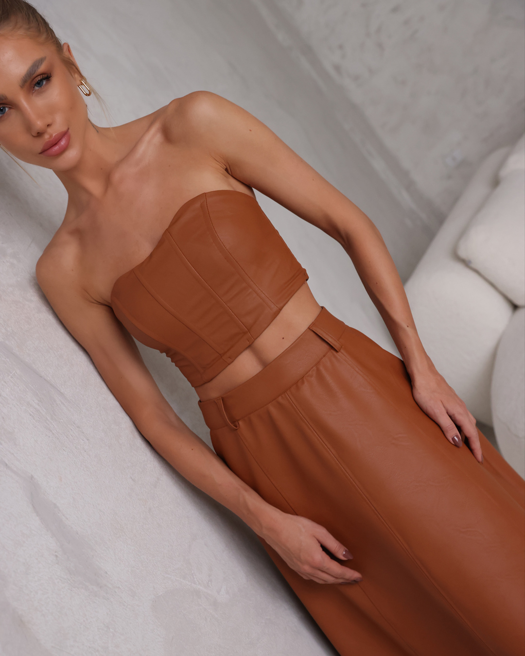 Dot Clothing - Set Dot Clothing Long Brown Leather Skirt - 2303MARROM