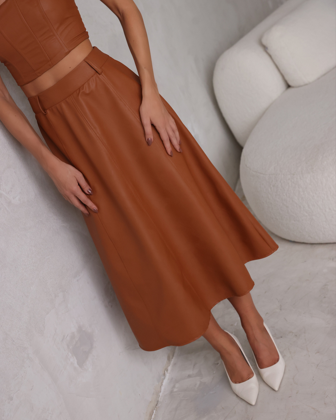 Dot Clothing - Set Dot Clothing Long Brown Leather Skirt - 2303MARROM