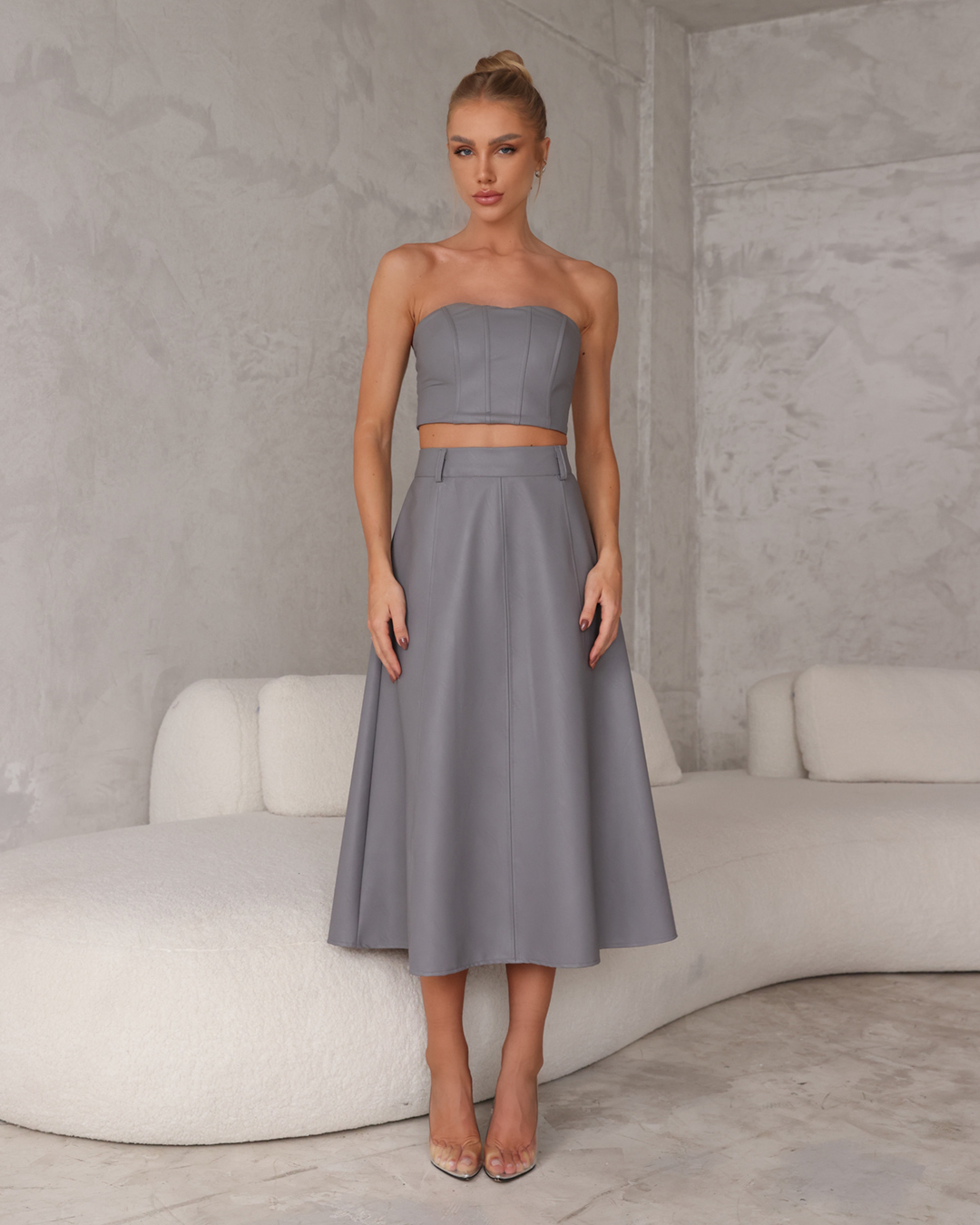 Dot Clothing - Set Dot Clothing Long Skirt Gray Leather - 2303CINZA