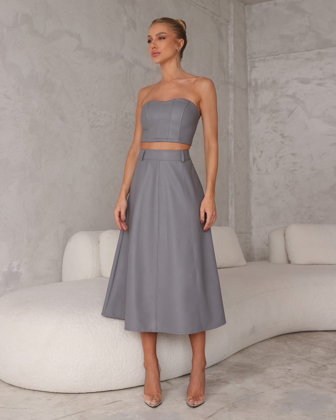 Dot Clothing - Set Dot Clothing Long Skirt Gray Leather - 2303CINZA