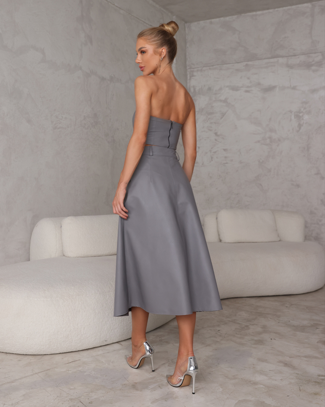 Dot Clothing - Set Dot Clothing Long Skirt Gray Leather - 2303CINZA