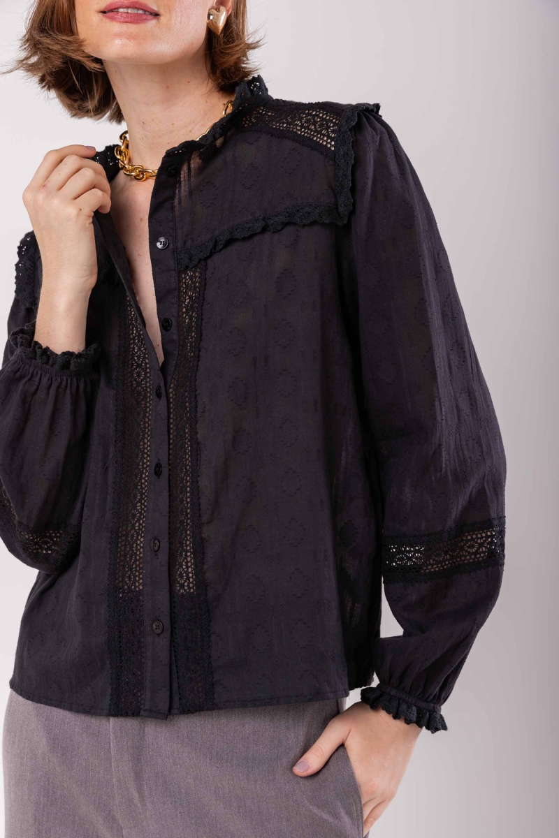 Hidrogênio - BOHO BLOUSE WITH LACE BLACK - 19951001