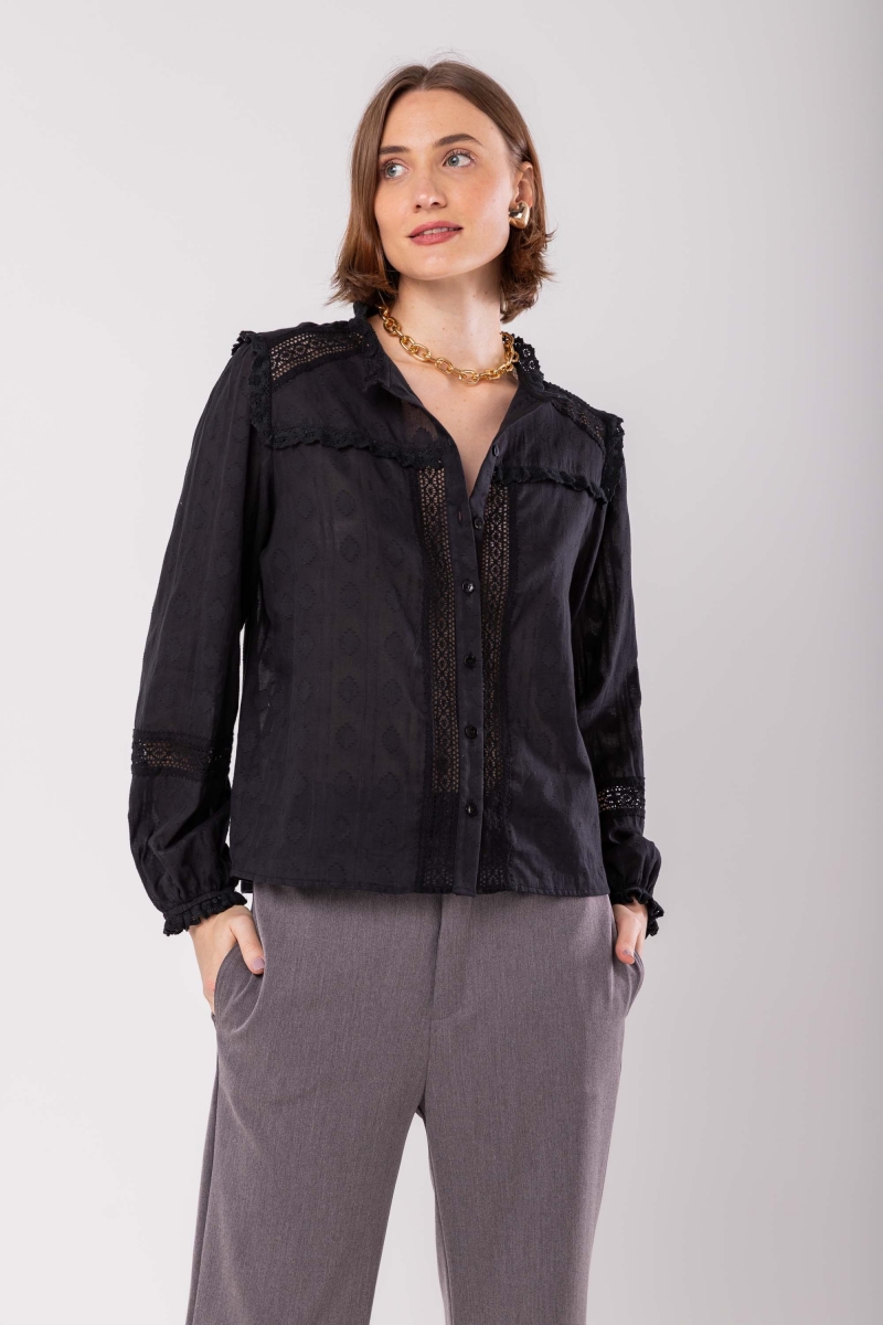 Hidrogênio - BOHO BLOUSE WITH LACE BLACK - 19951001