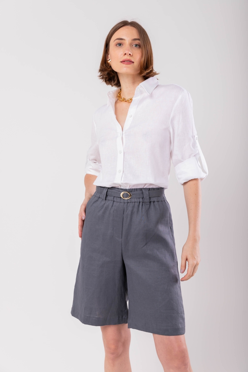 Hidrogênio - GRAY LINEN BERMUDA WITH BELT - 19978030