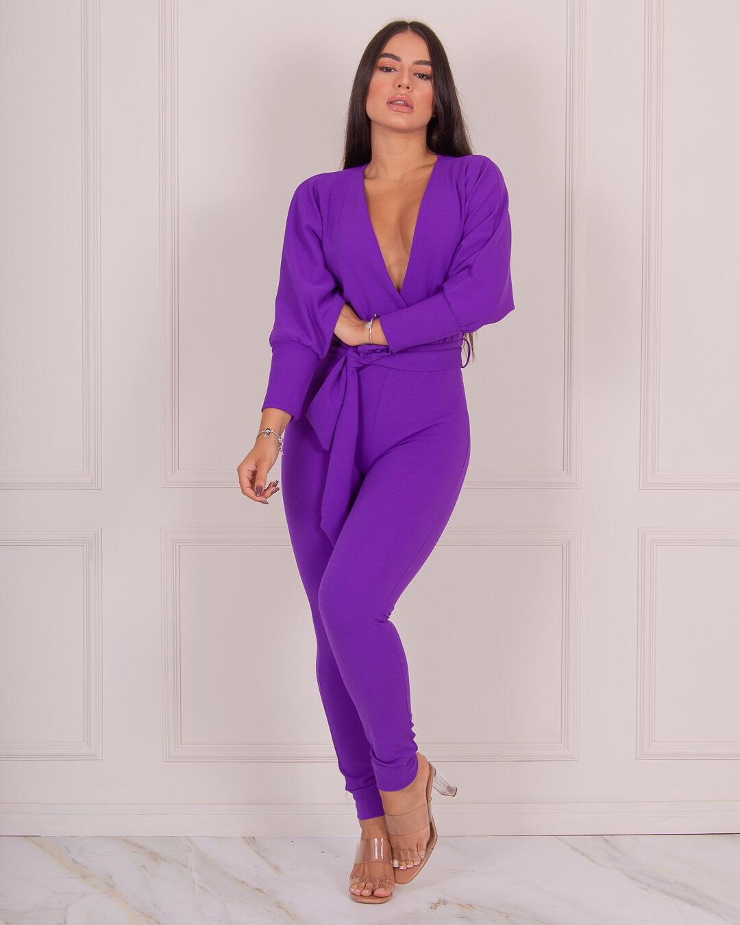 Miss Misses - Miss Misses Skinny Jumpsuit with Bare Back Purple - 18456ROXO