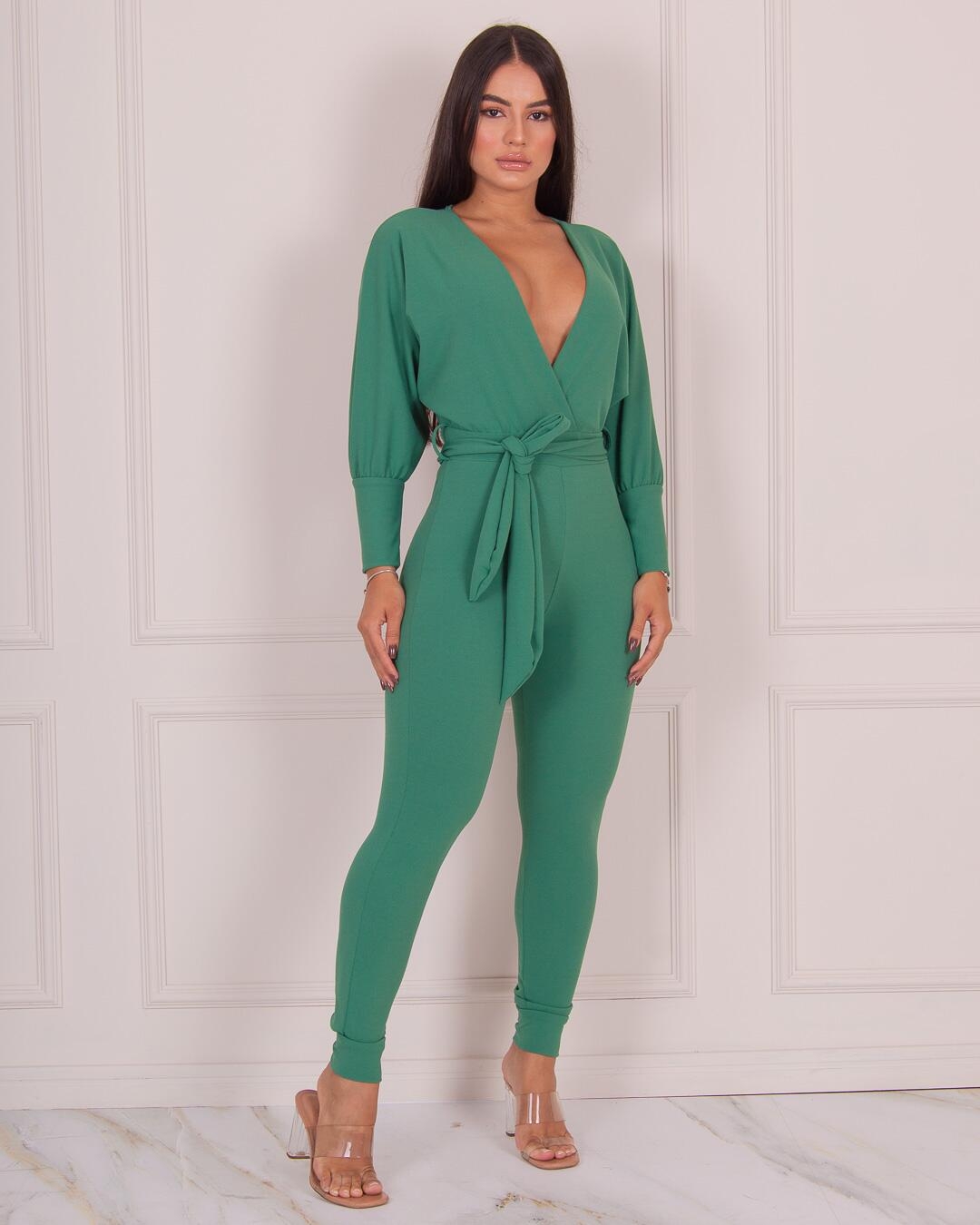 Miss Misses - Miss Misses Skinny Jumpsuit with Bare Back Green - 18456VERDE