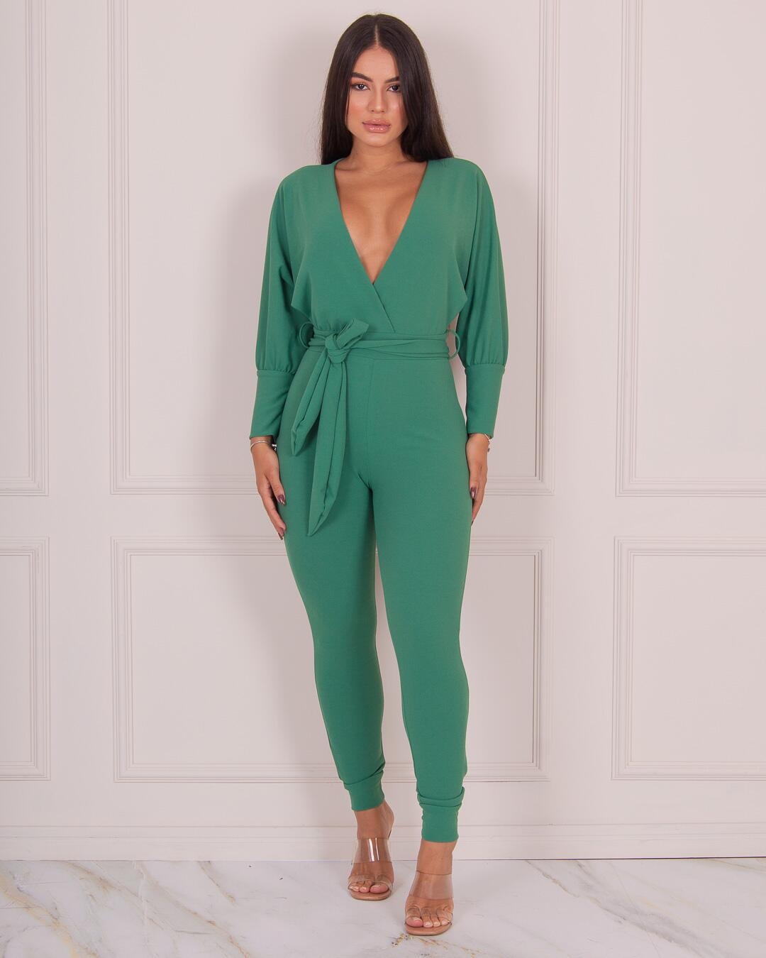 Miss Misses - Miss Misses Skinny Jumpsuit with Bare Back Green - 18456VERDE