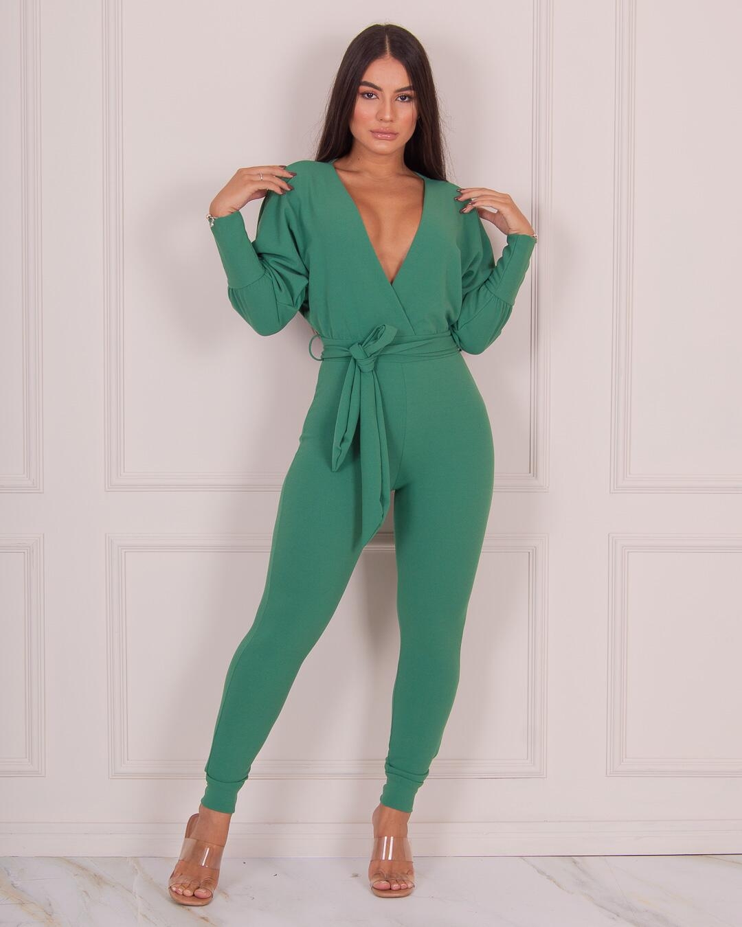 Miss Misses - Miss Misses Skinny Jumpsuit with Bare Back Green - 18456VERDE