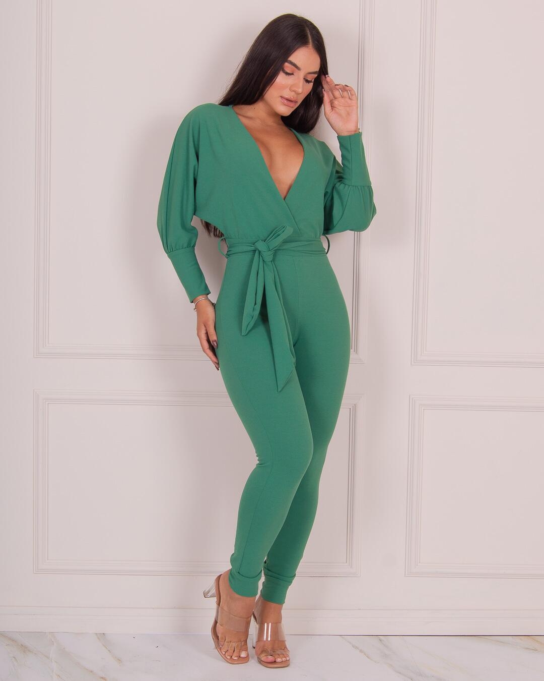 Miss Misses - Miss Misses Skinny Jumpsuit with Bare Back Green - 18456VERDE