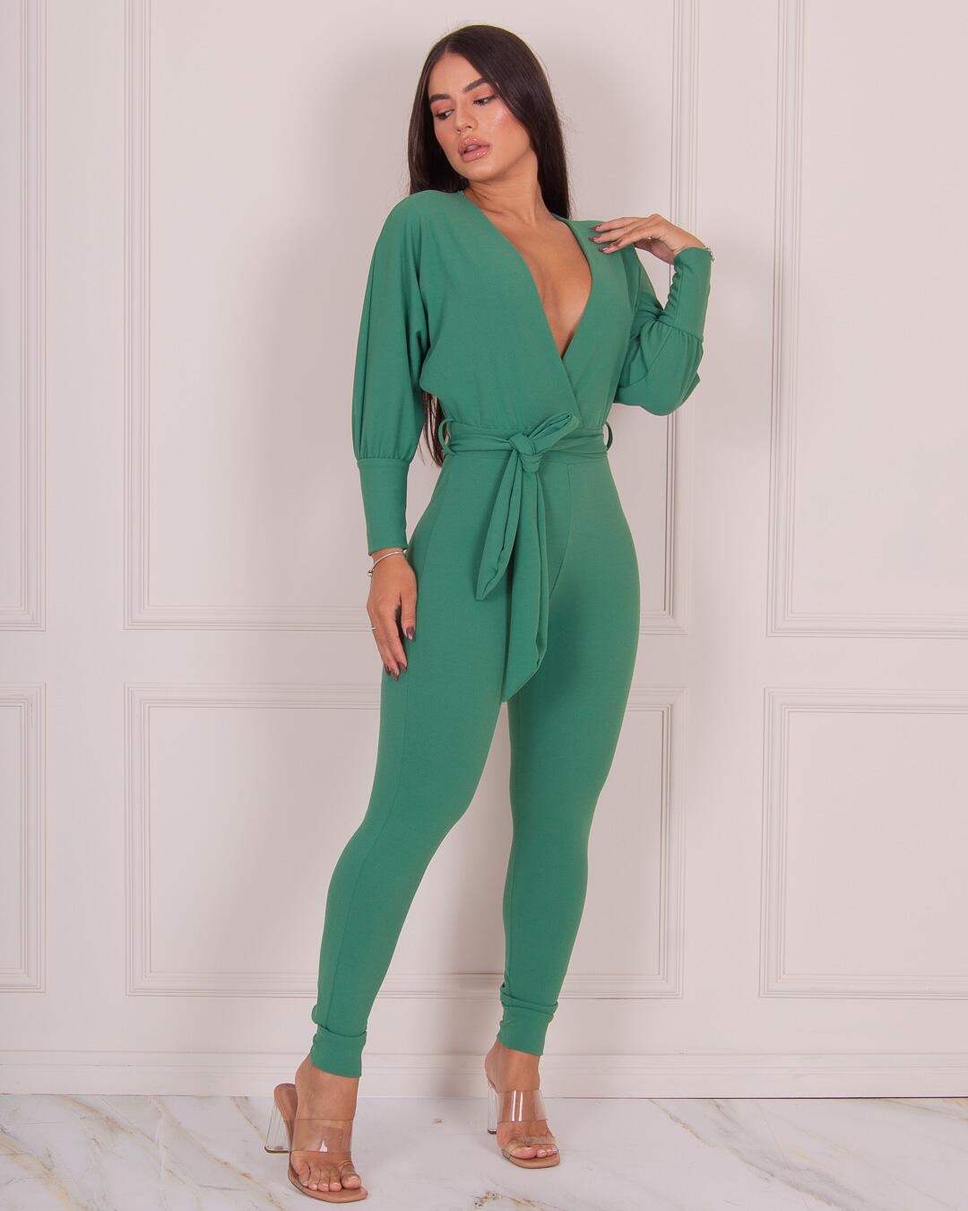 Miss Misses - Miss Misses Skinny Jumpsuit with Bare Back Green - 18456VERDE