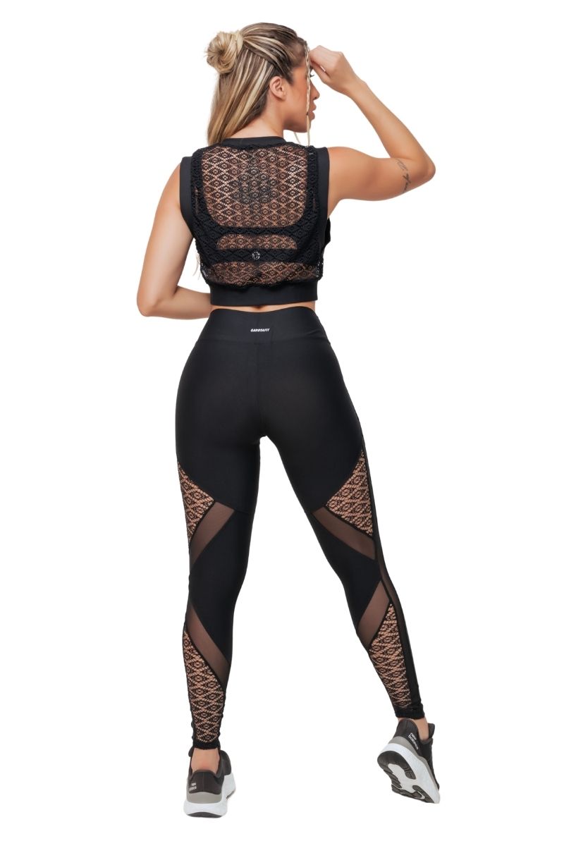 Garotafit - Trio Banaue Preto Calça Top e Colete - FCS339A