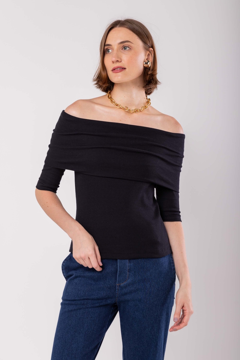 Hidrogênio - BLACK RIBBON SHOULDER BLOUSE - 19877001