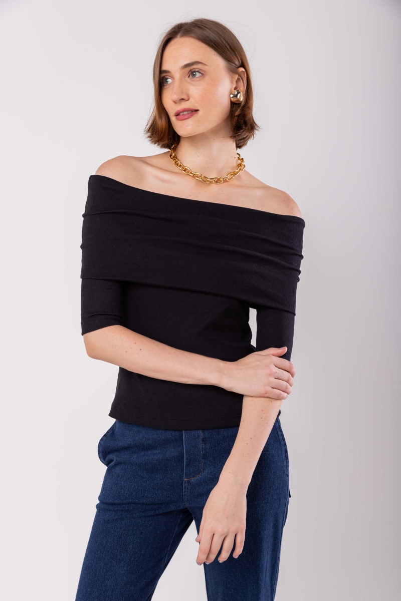 Hidrogênio - BLACK RIBBON SHOULDER BLOUSE - 19877001