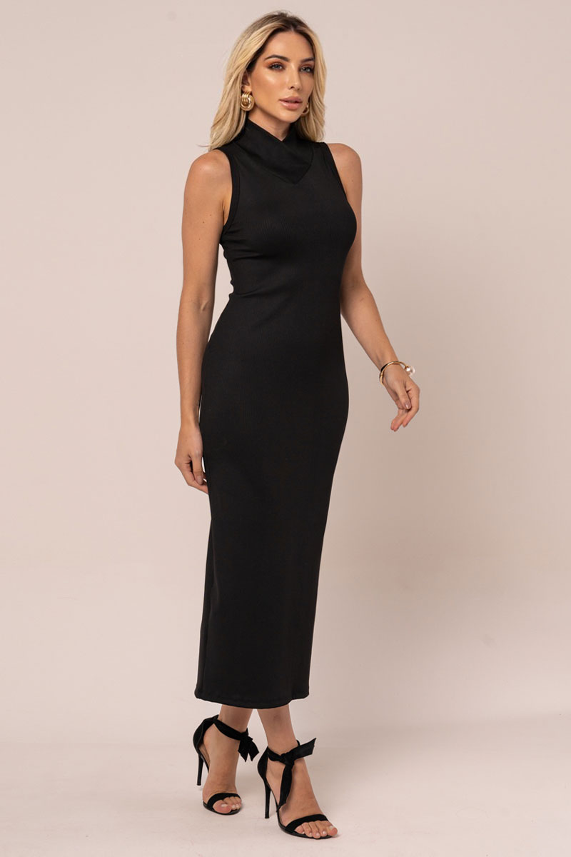 Miss Misses - Dress Miss Misses Ribbed High Neck Wrap Black - 54286001