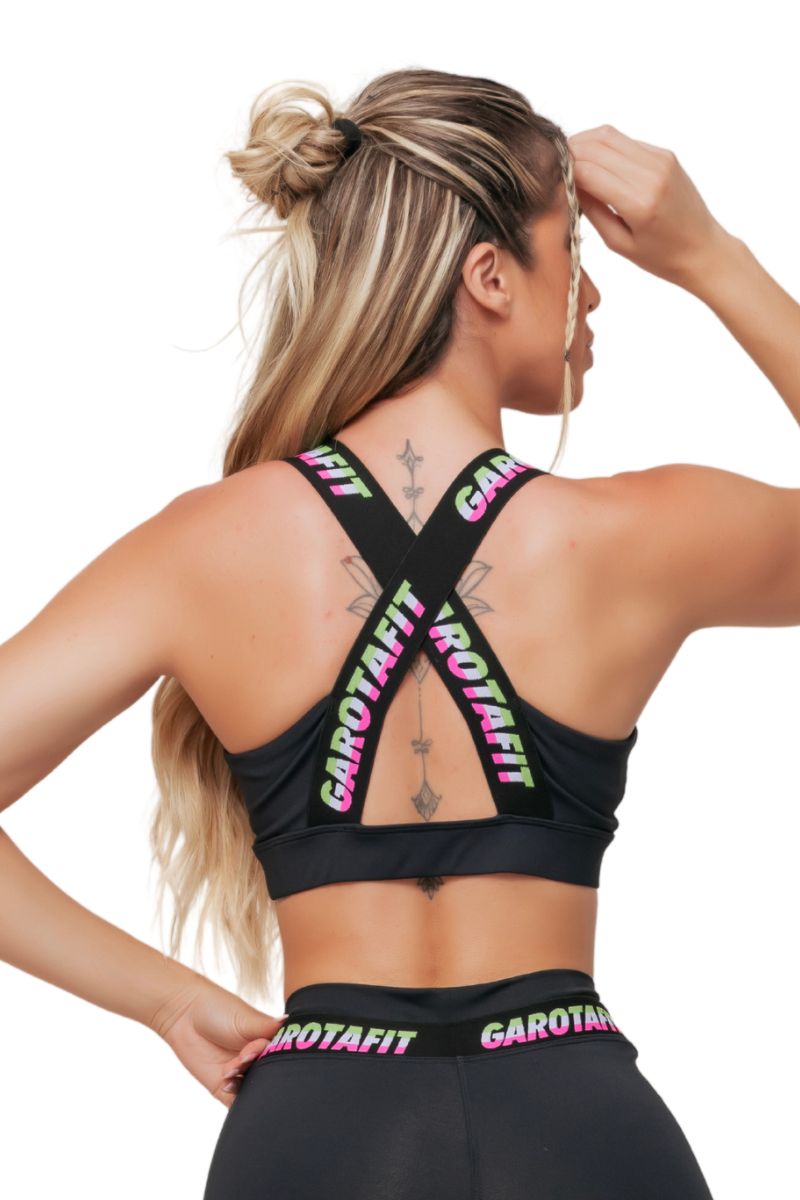 Garotafit - Black Komodo Top with Fluor - TOB88AF