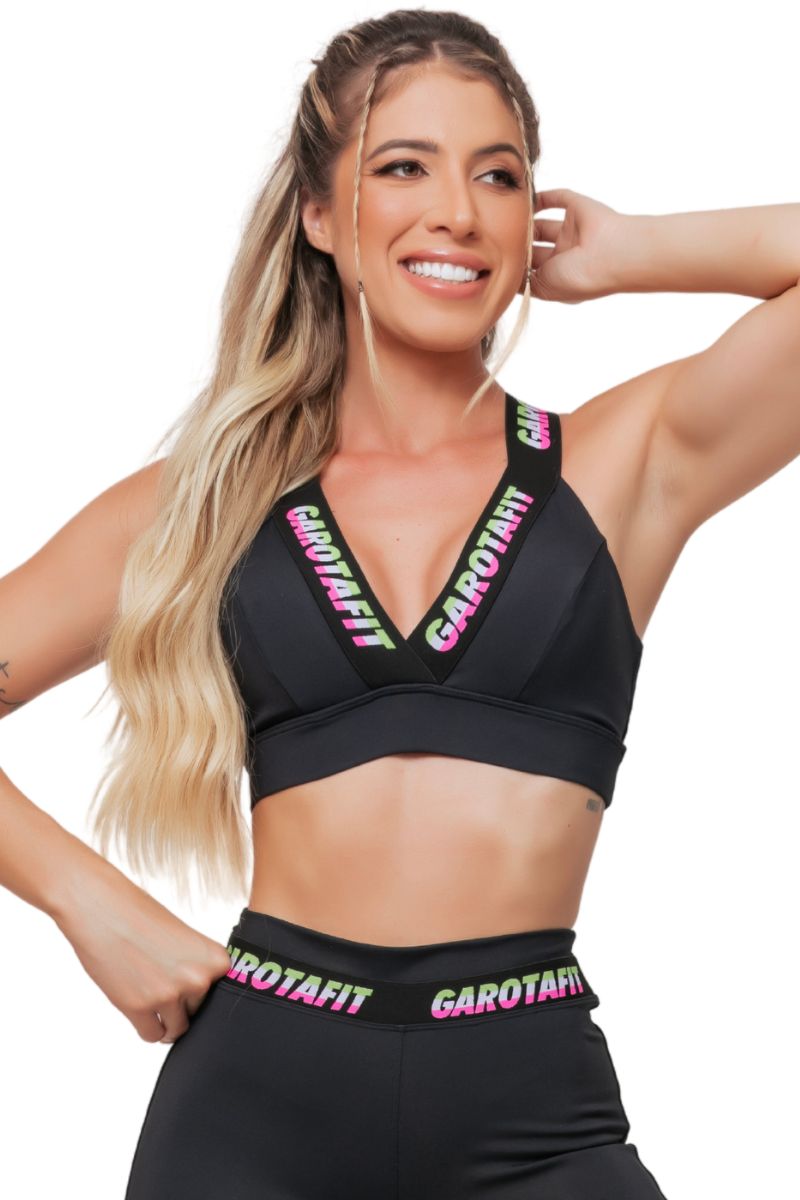 Garotafit - Top Komodo Preto com Fluor - TOB88AF