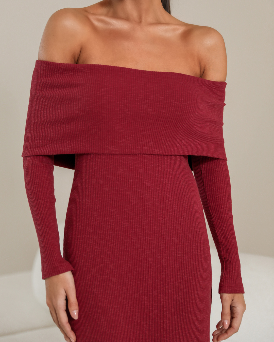 Dot Clothing - Vestido Dot Clothing Longo Ombro a Ombro Bordo - 2345BORDO