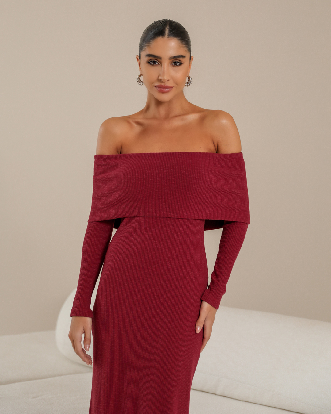 Dot Clothing - Dress Dot Clothing Long Shoulder to Shoulder Board - 2345BORDO