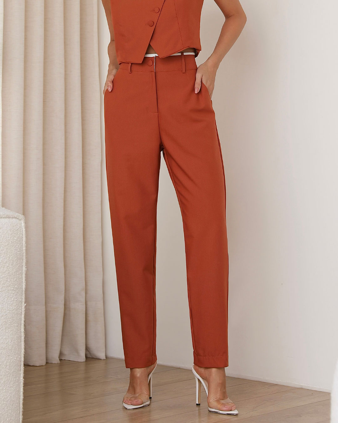 Miss Misses - Miss Misses Pants With Detail on the Waistband Caramel - 54284134