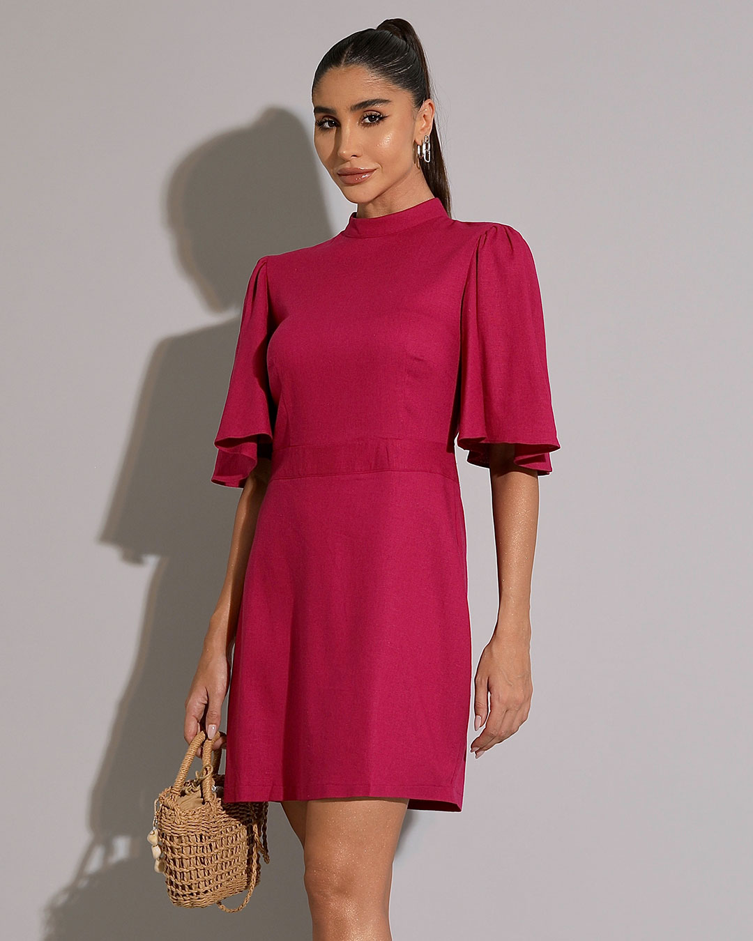 Miss Misses - Dress Miss Misses Short Linen Bell Sleeve Fuchsia - 54220ROSA