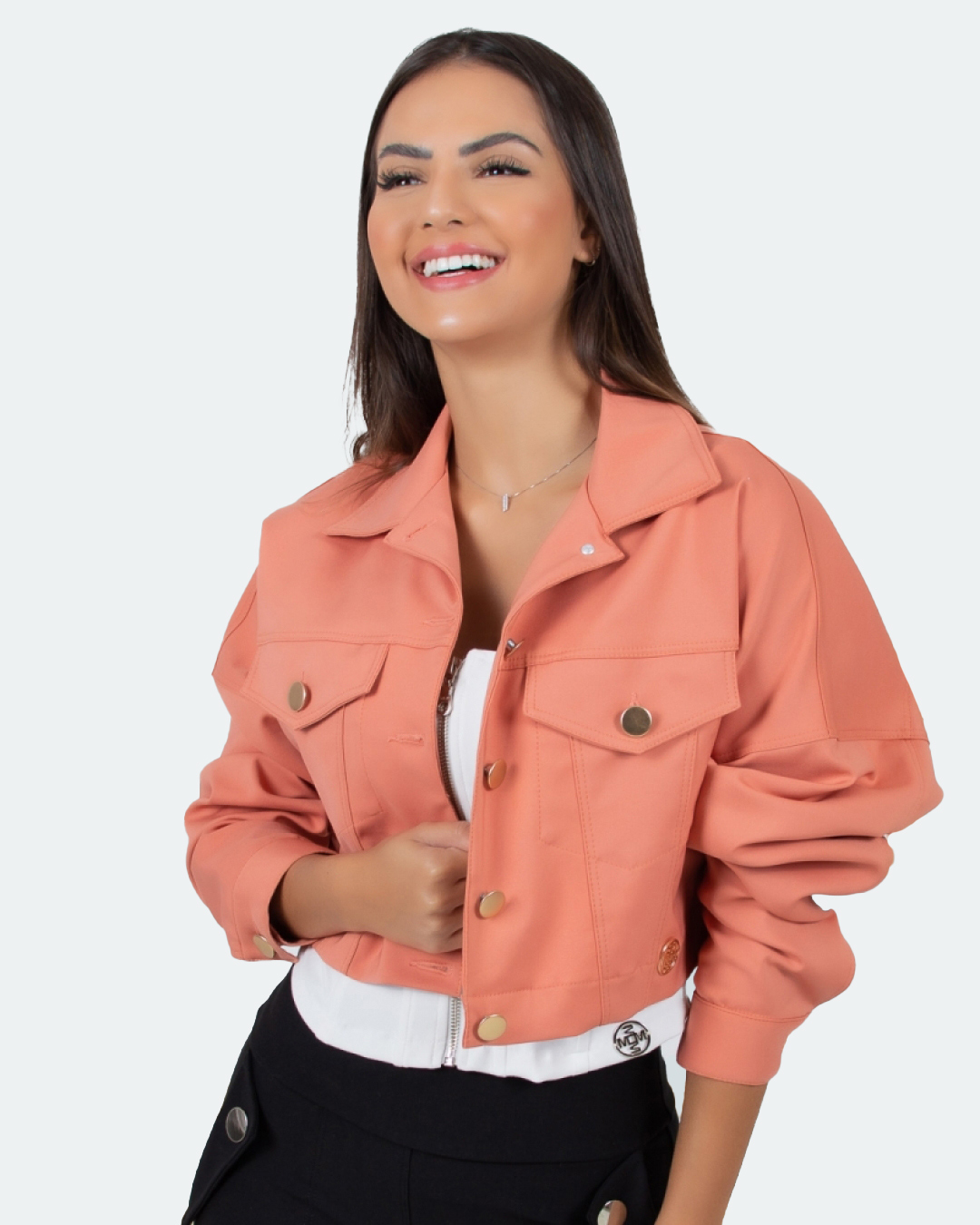 Miss Misses - Miss Misses Cropped Jacket with Beige Buttons - 18465BEGE