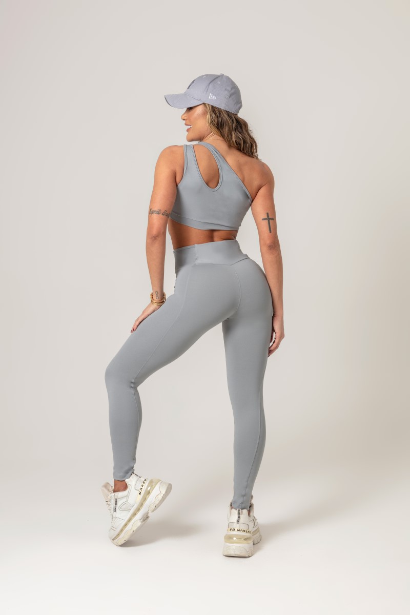 Hipkini - Gray One Shoulder Workout Top - 33330553