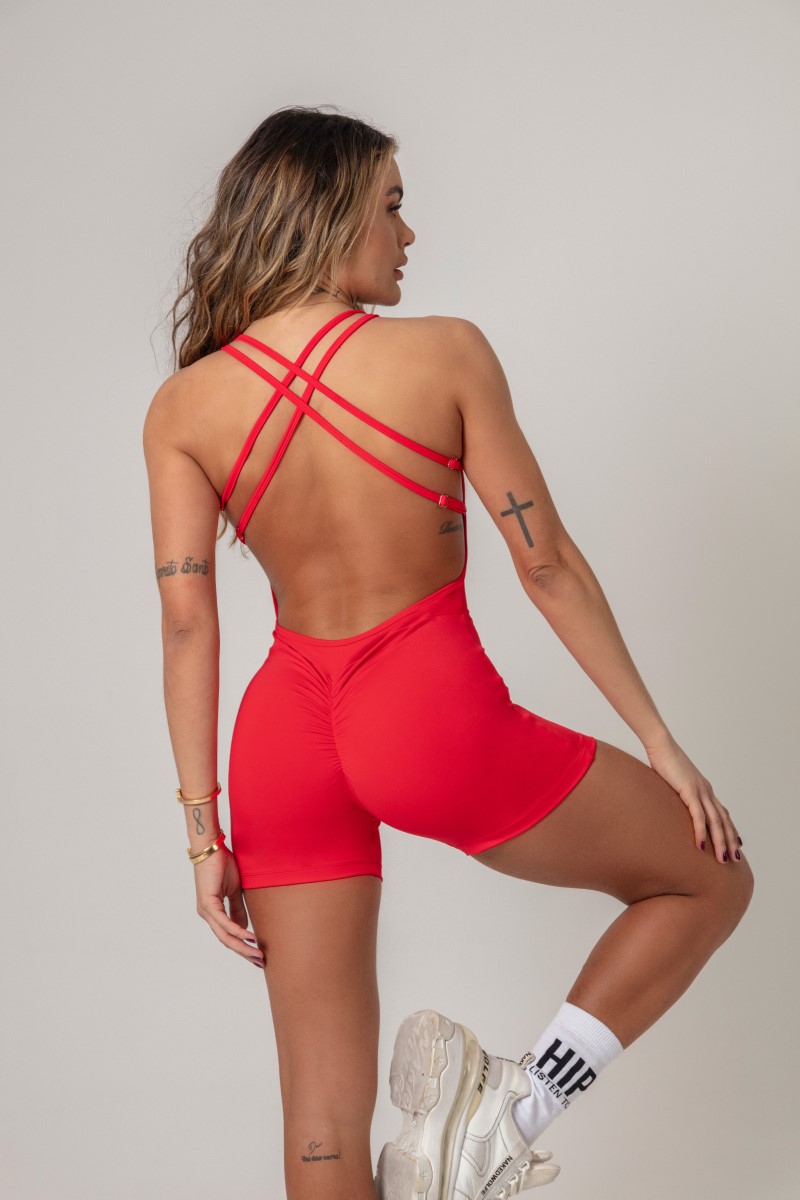 Hipkini - Macaquinho Workout Vermelho com Silk - 33330542