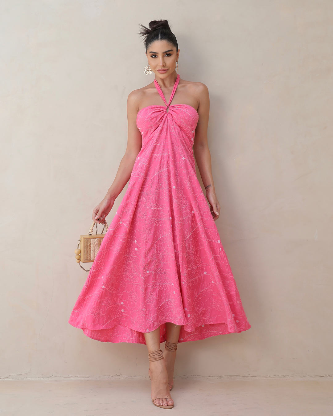 Miss Misses - Dress Miss Misses Midi Linen needlework Pink - 54127ROSA