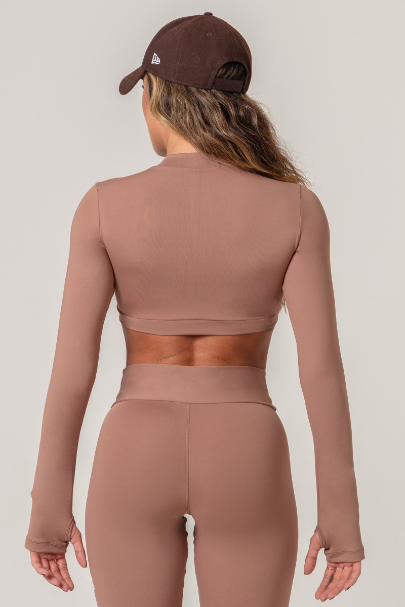 Hipkini - Cropped Workout Brown Long Sleeve - 33330550