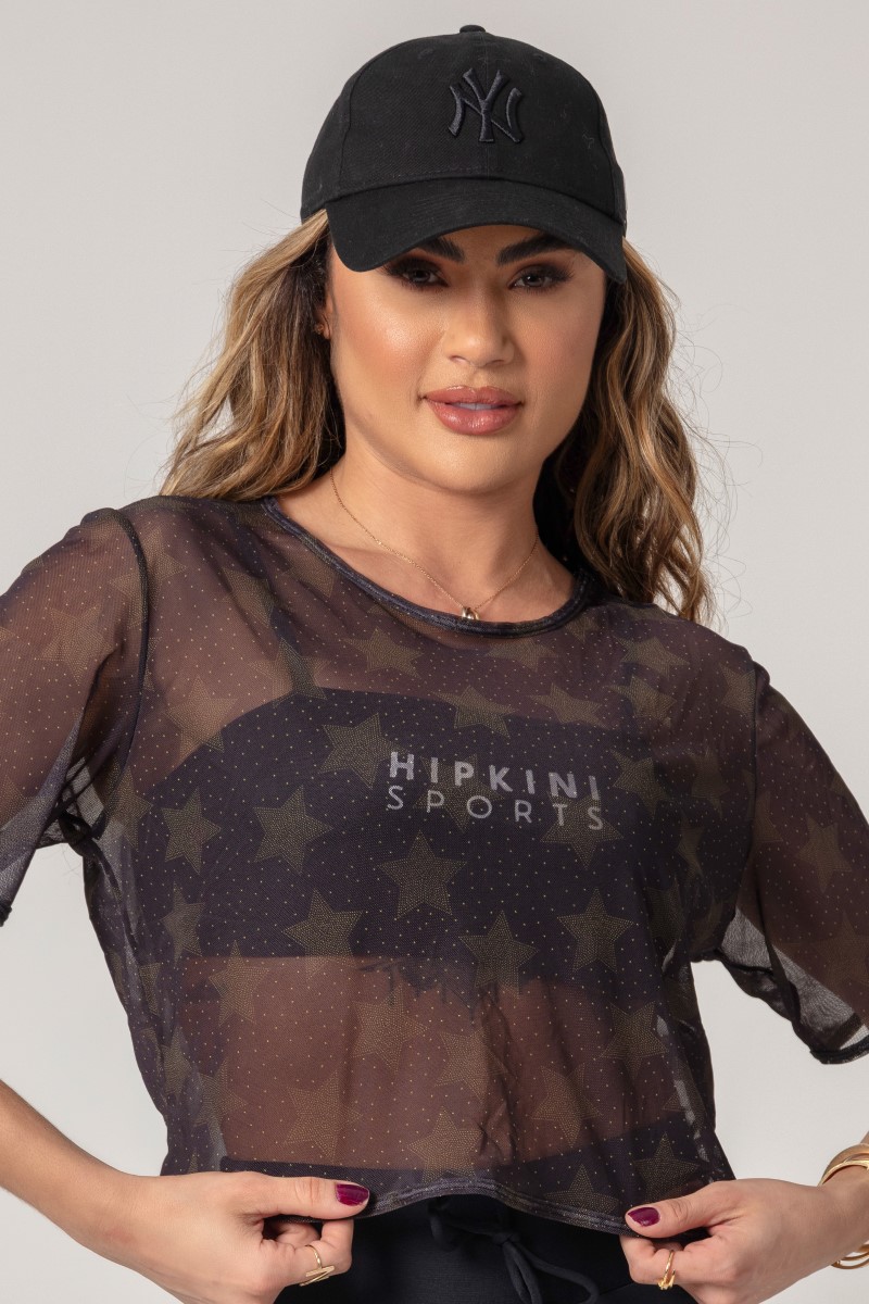 Hipkini - Black Workout Shirt Short tulle sleeve - 33330567