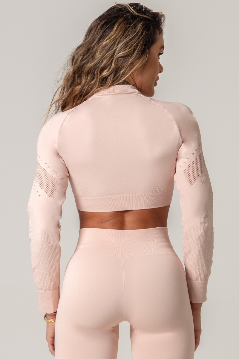 Hipkini - Cropped Workout Seamless Peach Long Sleeve - 33330587