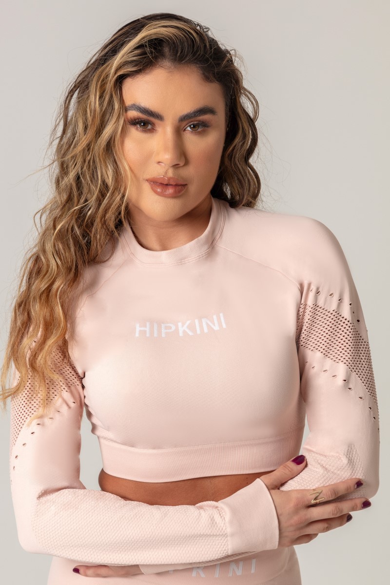 Hipkini - Cropped Workout Seamless Peach Long Sleeve - 33330587