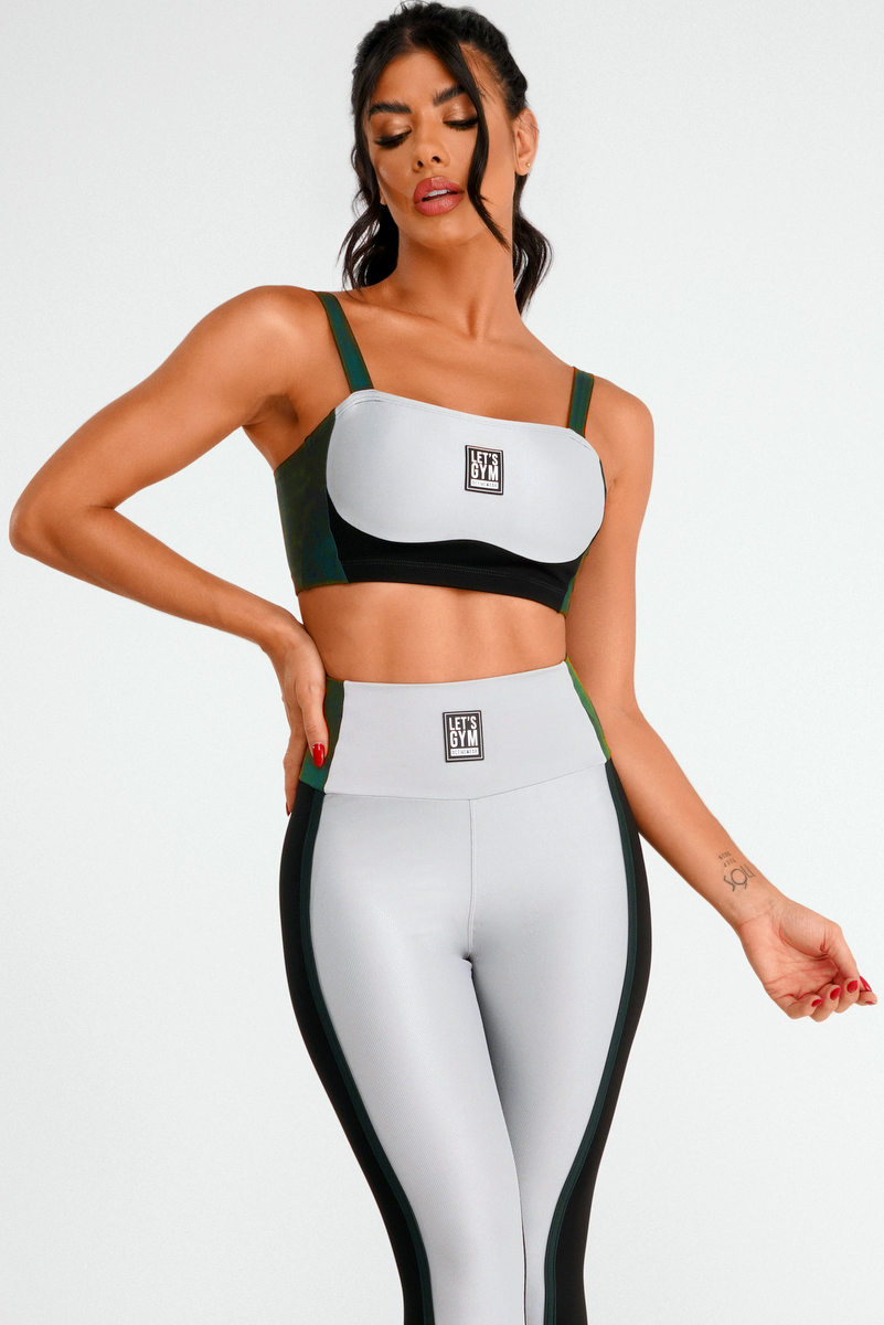 Lets Gym - Top Slight Prata e Preto - 2384PRPT