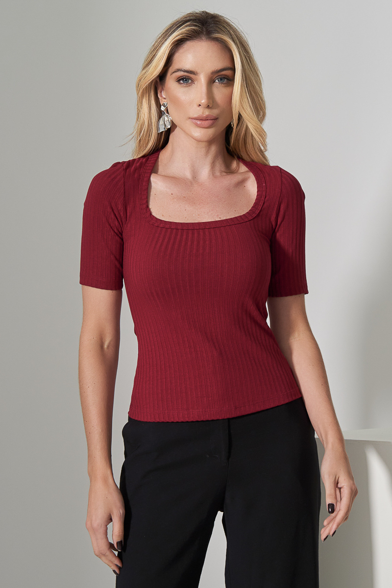 Miss Misses - Miss Misses Ribbed Shirt Square Neckline Maple - 54313018