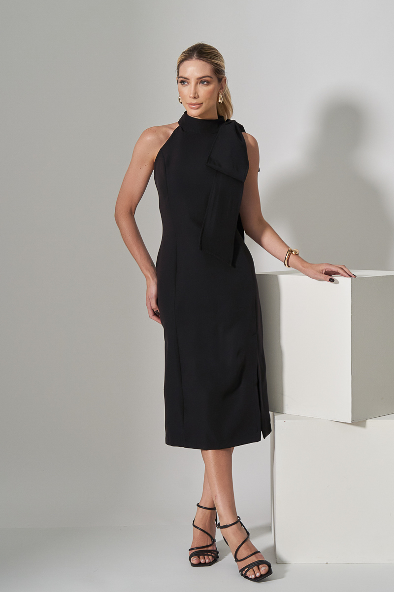 Miss Misses - Miss Misses Midi Dress With Big Black Bow - 80529001