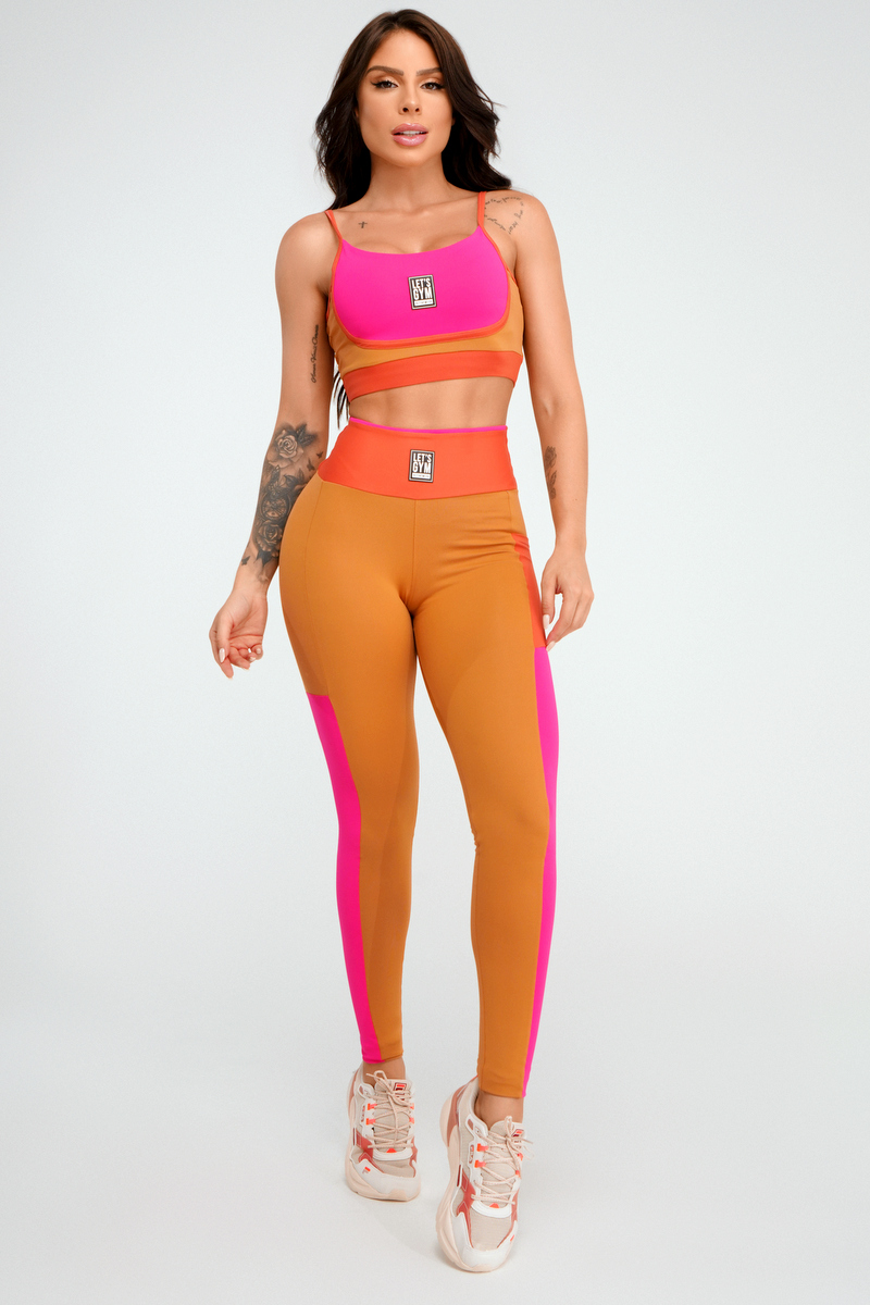 Lets Gym - Black and Caramel Moon Leggings - 2403CMRG