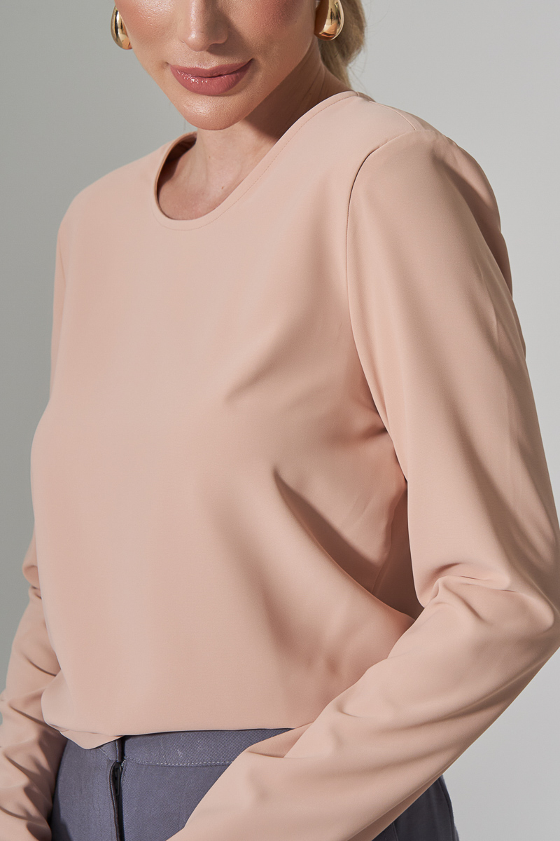 Miss Misses - Miss Misses Crepe Long Sleeve Shoulder Shirt Beige - 54273215