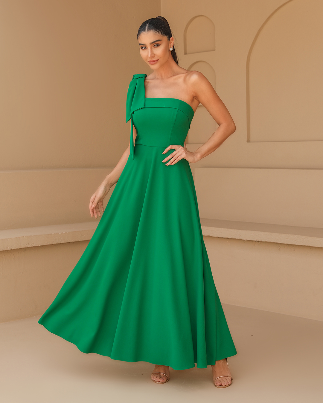 Dot Clothing - Vestido Dot Clothing Midi Um Ombro Só Verde Escuro - 2360VERDEESC