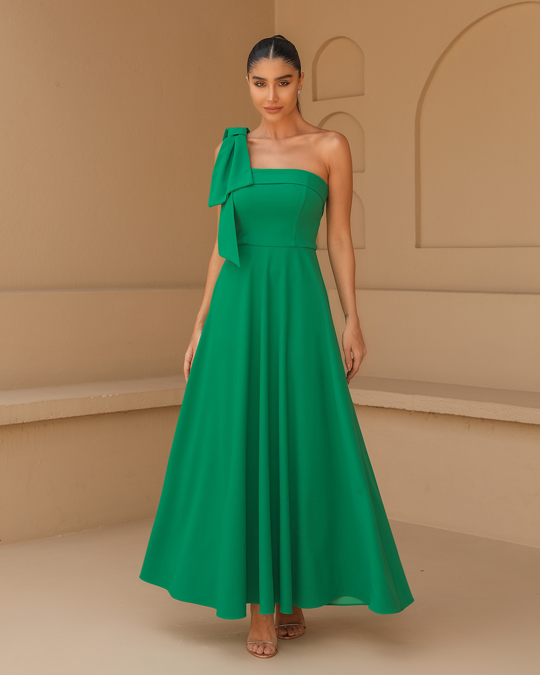 Dot Clothing - Vestido Dot Clothing Midi Um Ombro Só Verde Escuro - 2360VERDEESC