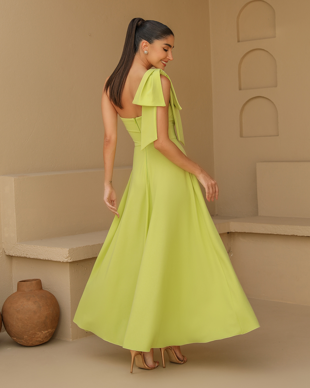 Dot Clothing - Dress Dot Clothing Midi One Shoulder Lime Green - 2360VERDECL