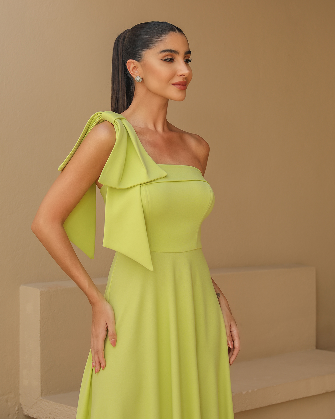 Dot Clothing - Dress Dot Clothing Midi One Shoulder Lime Green - 2360VERDECL