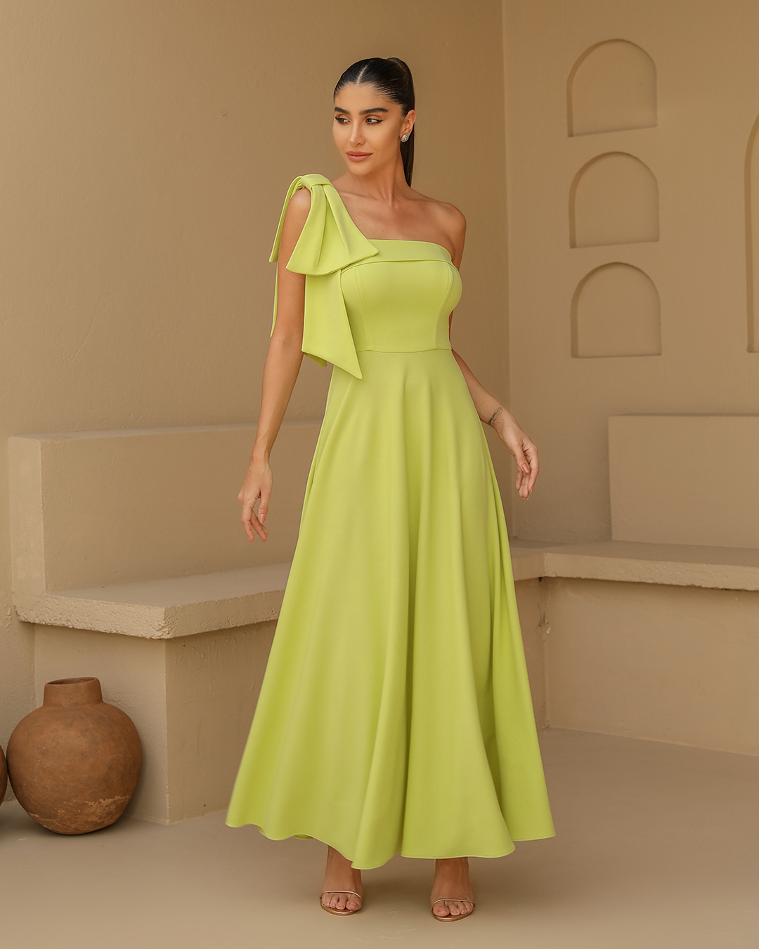 Dot Clothing - Dress Dot Clothing Midi One Shoulder Lime Green - 2360VERDECL