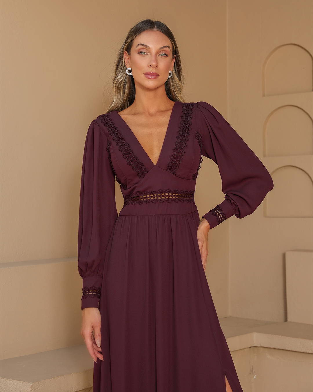 Dot Clothing - Vestido Dot Clothing Longo Renda UVa - 1989BORDO